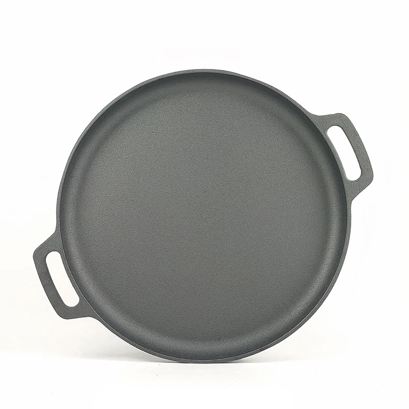 Wholesale Buy Large Polished Handmade Vegetable Oil Cast Iron Pizza Pan Skillet with 2 Handle