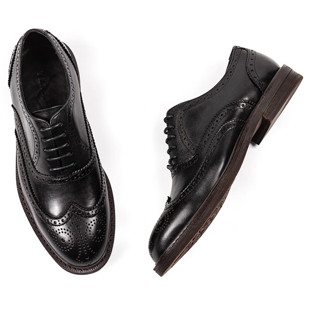 2024 Stylish High Quality Brogue Handmade Comfortable Wearing-Resist Genuine Leather Oxford Shoes for Men Lace-Up Dress Shoe