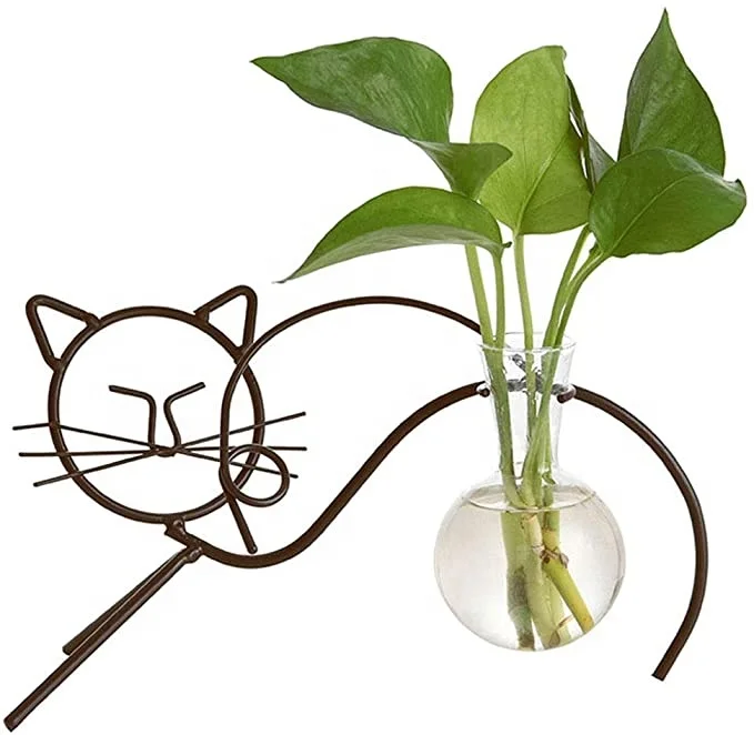 Desktop Glass Planter Hydroponics Vase,Planter Vase  for Home Decoration,Modern Creative Lovely Cat Plant Terrarium Stand