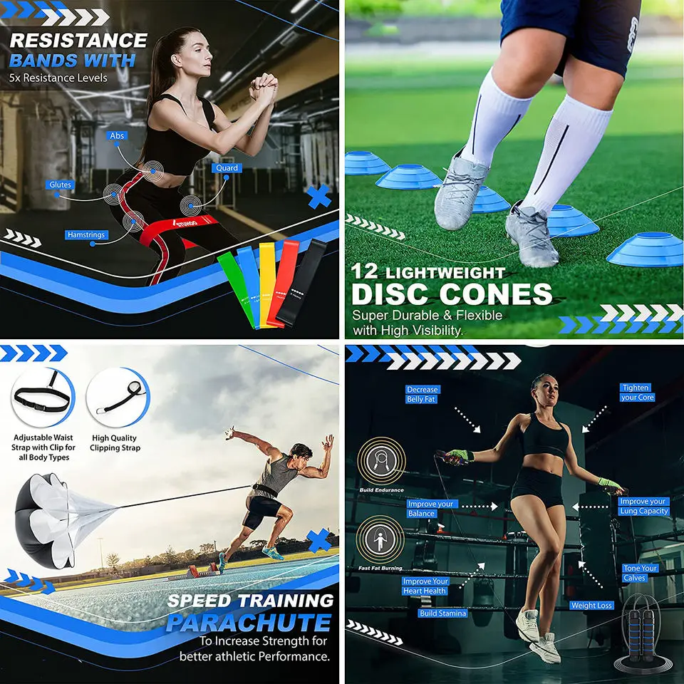 Sports Agility Training Equipment with Training Ladder and Soccer Cones, Speed and Agility Training Set - Hurdles