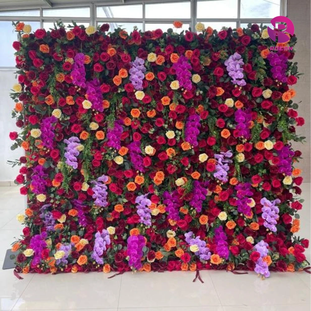 Colorful Rose Wall 8*8ft Flower Wall with Autumn Faux Flower and Greenery party supplies flowers decoration