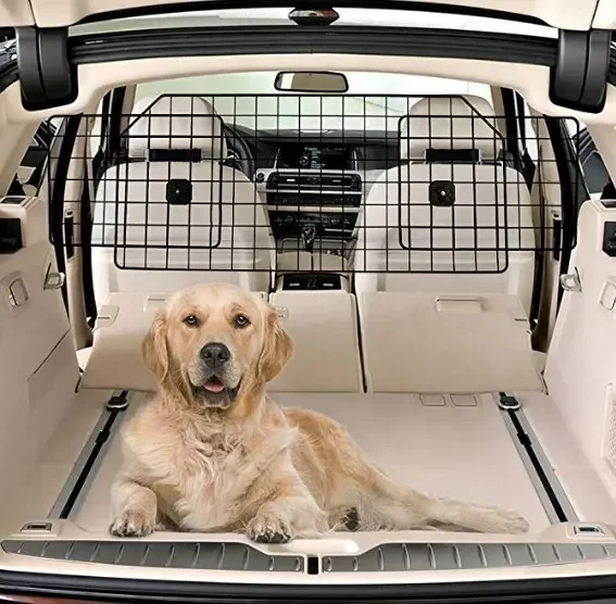 Rust-Proof Metal Mesh Vehicles Pet Divider Gate for Trunk Cargo Area Foldable for Easy Storage Car SUV Dog Barrier