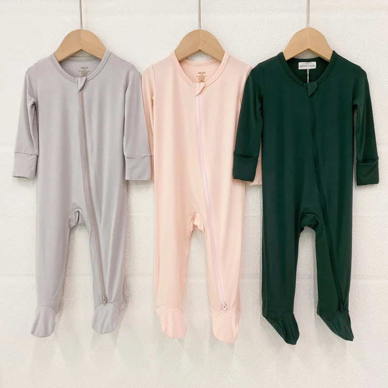 Manufacturer supplier design custom logo label print bamboo organic cotton baby clothes romper zipper wholesale newborn clothing