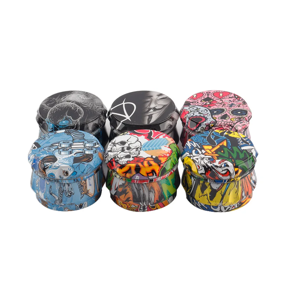 55MM 63MM Full Printing Drum Shape Herb Grinders Herbal Smoking Tobacco Grinder Smoking Accessories