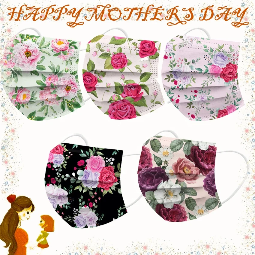 Mothers Day Beautiful Flowers Printed Women Use Breathable 3 Ply Cloth Face Covering For Outdoors