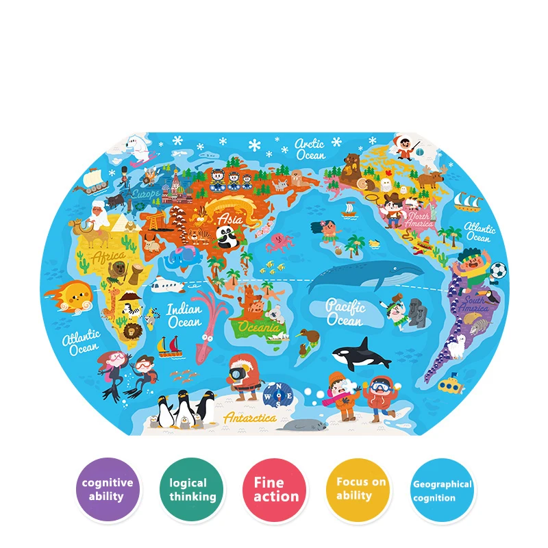 Toi Children Early Educational Kids Colorful Cartoon Baby Interesting Learning World Map Jigsaw Puzzle Game Toys