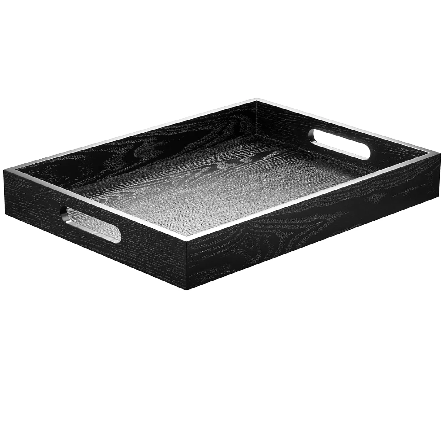 Home Decorative Wooden Rectangle Ottoman Decor Restaurants Black Wood Serving Tray