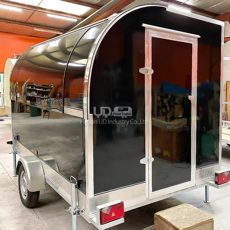 Food Catering Trailer Burger Vans Hotdog Taco Truck Stainless Steel Round Food Cart Small Food Trailer