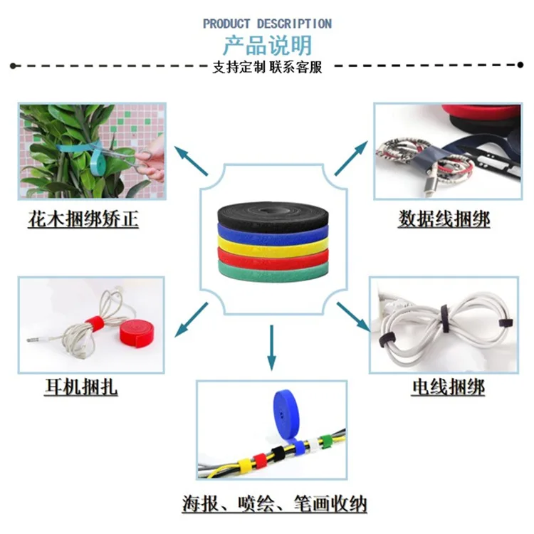 Manufacturers supply color  printing back-to-back hook and loop computer wire wrapping Velcroes  tapes