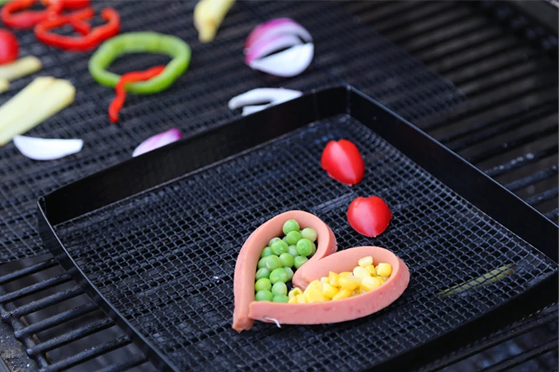 PTFE Coated Fiberglass Non-stick BBQ Grill Mesh Cooking Basket for Oven Microwave