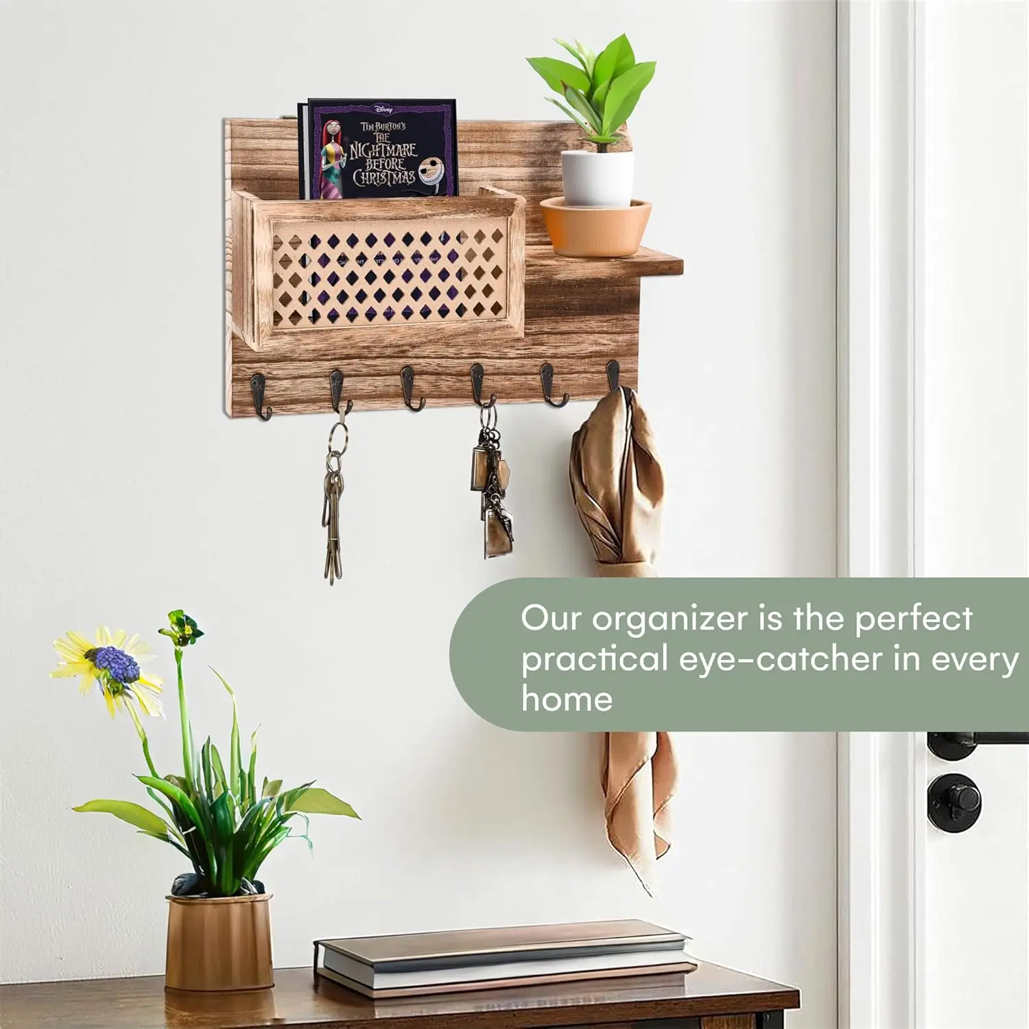 Wooden key holder Wall hanging Corridor hanger pendant classification and Key holder Coat hanger with coat hook (brown)