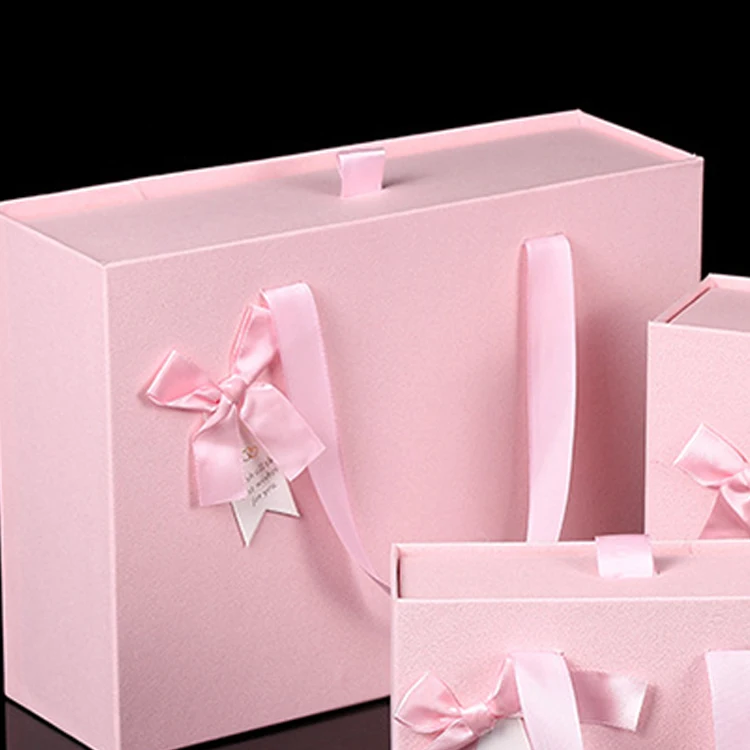 Cardboard Gift Box Luxury Gift Box With Ribbon Handle Magnetic Closure Folding Happy Birthday Gift Box