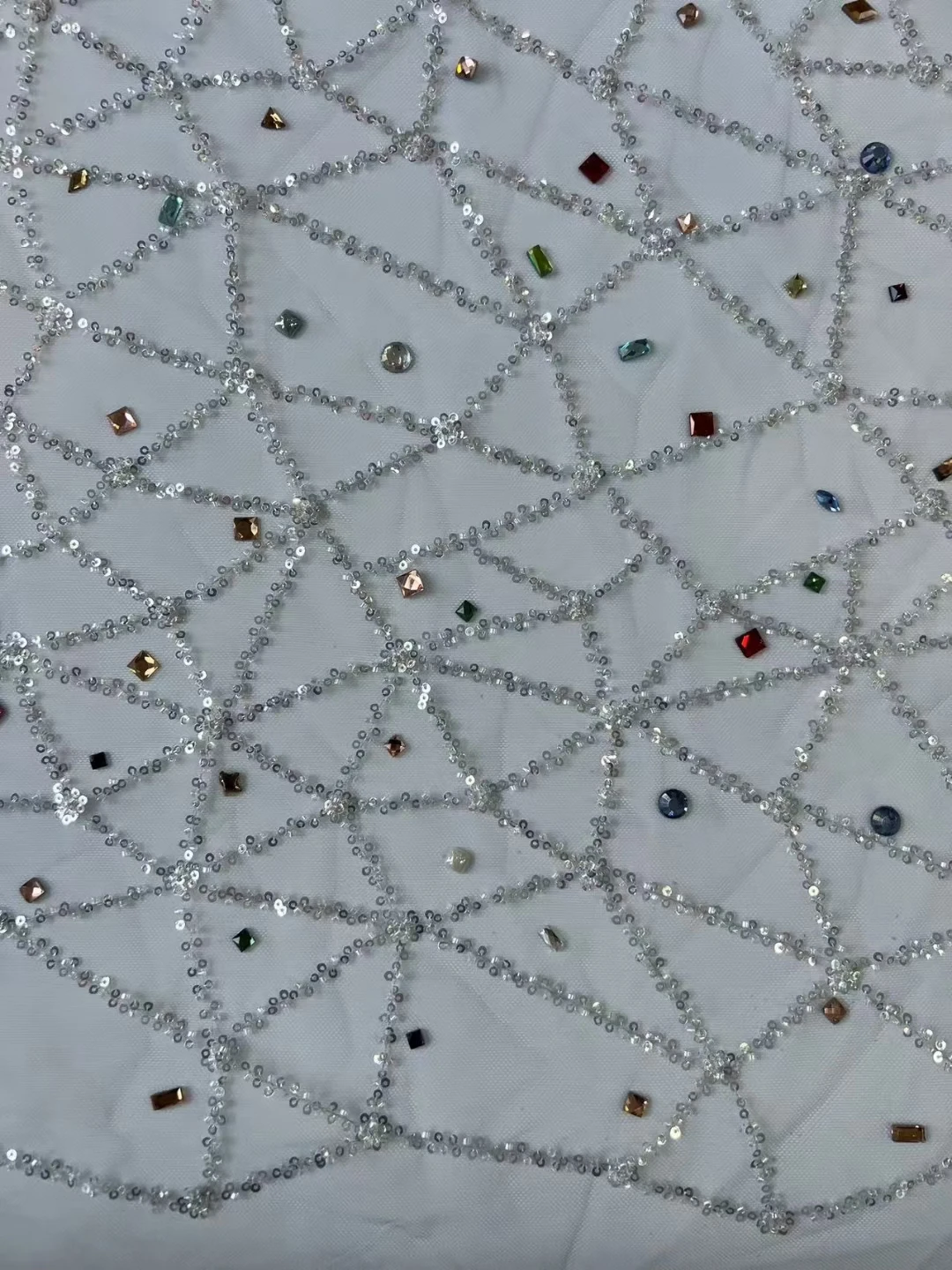 New Diamond Sequin Luxury Beaded Lace Fabric Crystal Rhinestone for Wedding Dress