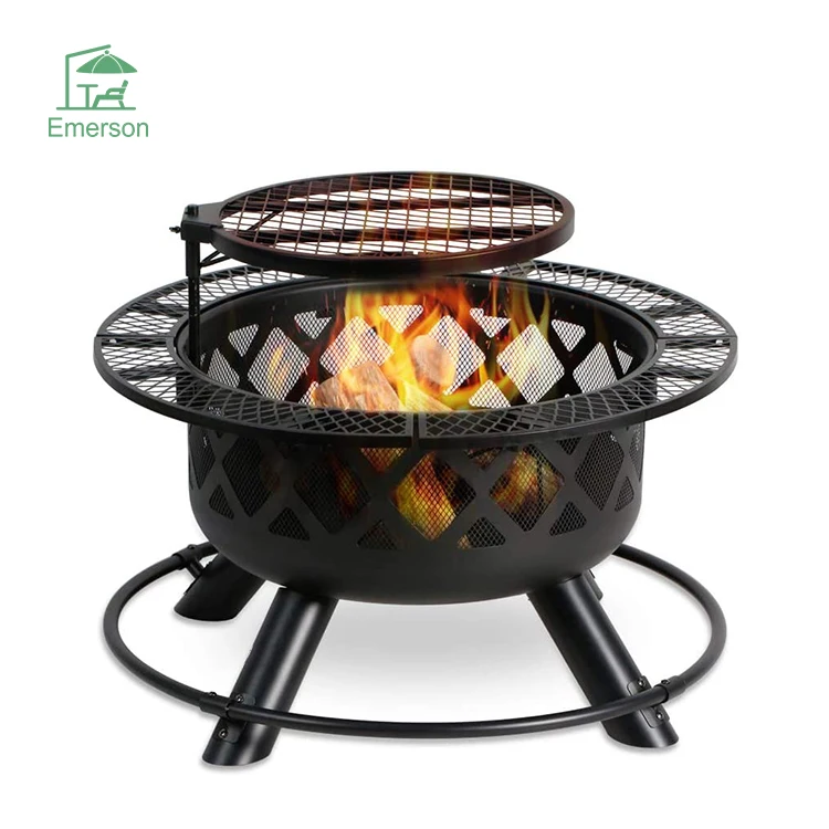32in Steel Outdoor Fire Pit Wood Burning bbq Fire Pit Portable Fire Pit With Removable Cooking Grill