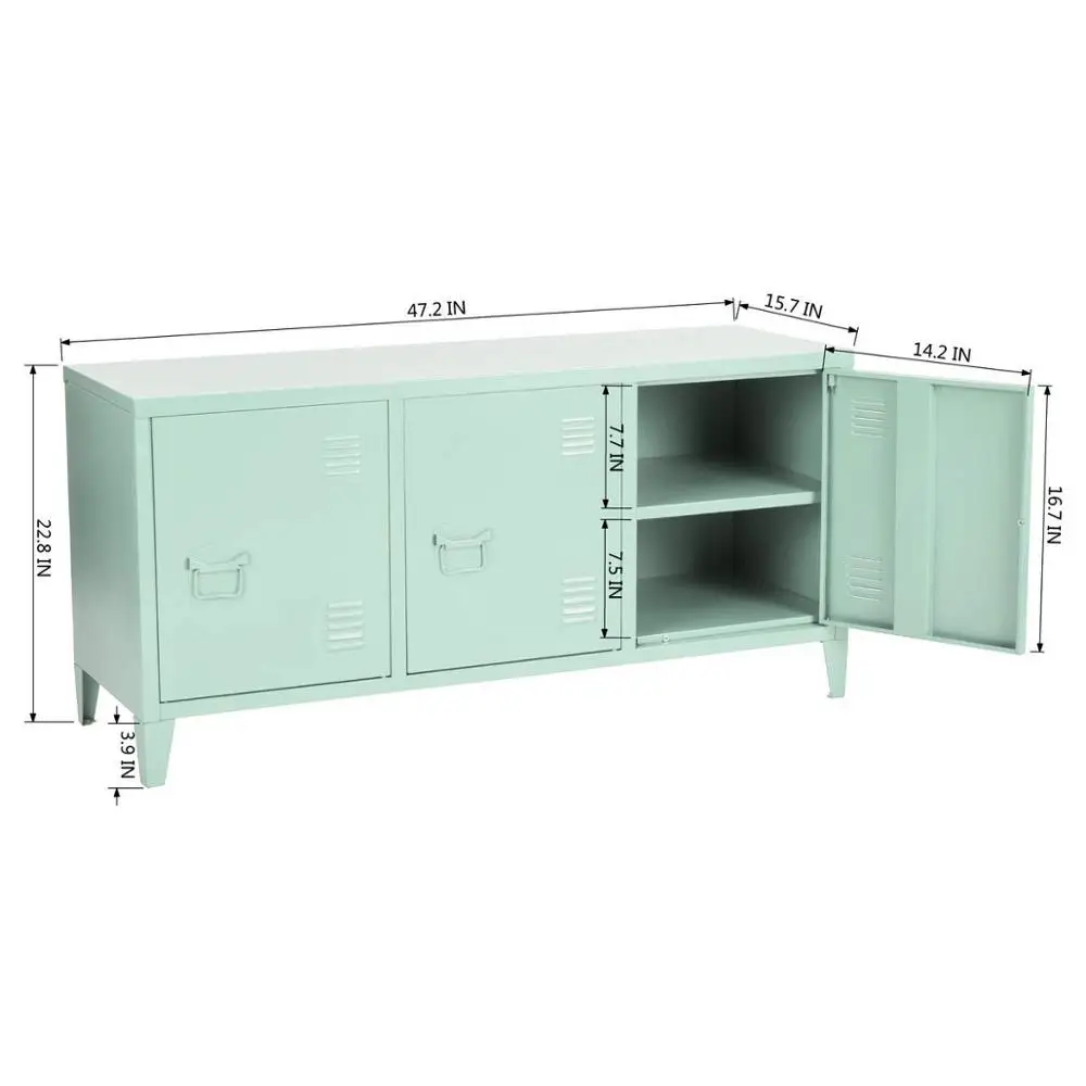3-Door Two Tiers Metal File Locker Home Office Sideboard Cupboard Console Stand (Green)
