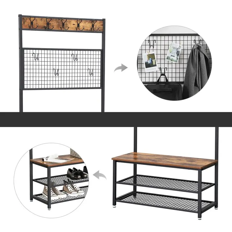 Промышленная легкая сборка, металлическая деревянная стойка для прихожей и сумок, вешалка для пальто, стойка со съемными крючками для гостиной