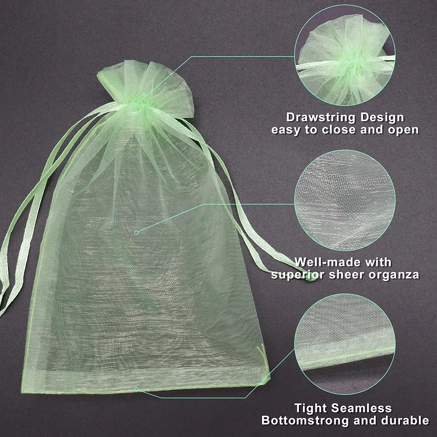 Printing  Custom Logo Organza Pouch  With Drawstring