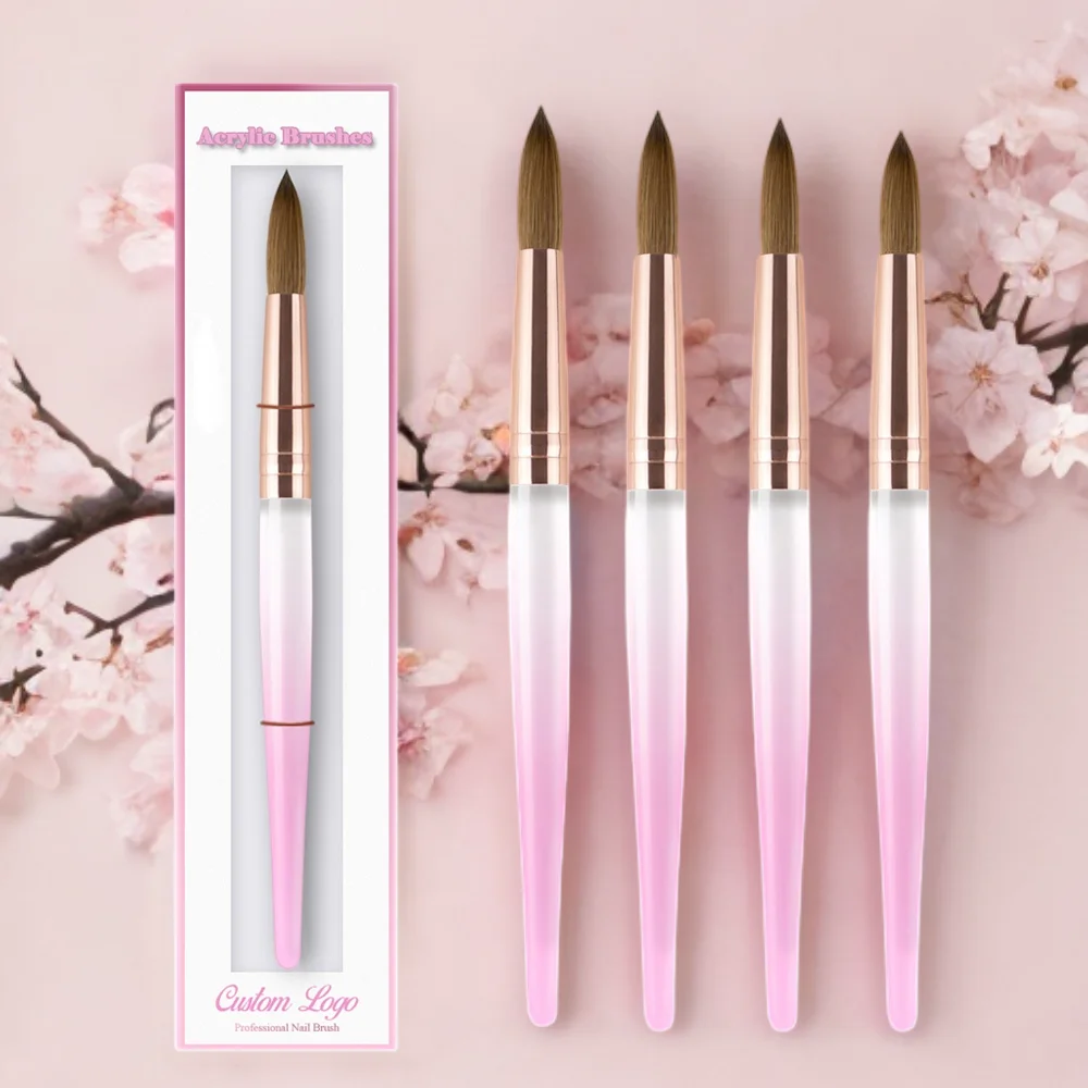 Factory price Wholesale High quality Raccoon hair head pink clear Acrylic Nail Brushes for Nails Extension & 3D Nail Carving