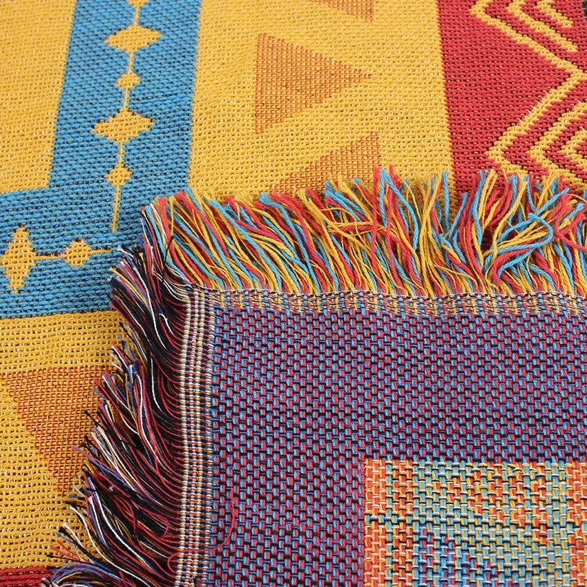 Wholesale 100%cotton throw with tassel warm golden sun jacquard tapestry decorative custom woven blanket