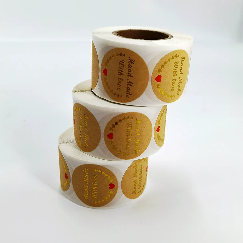Factory wholesale 500 pcs handmade with love kraft paper stickers