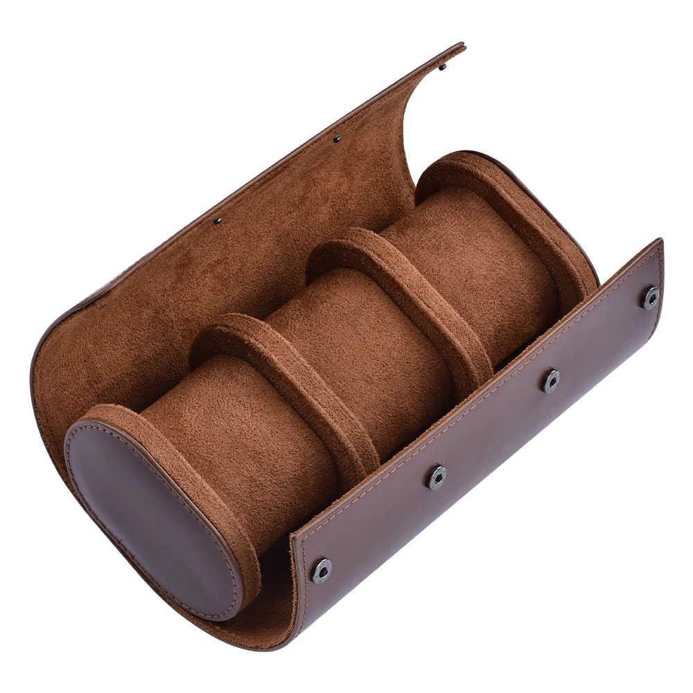 Juelong Black Saffiano Watch Roll Genuine Leather Travel Watch Roll Case For 3 Watches