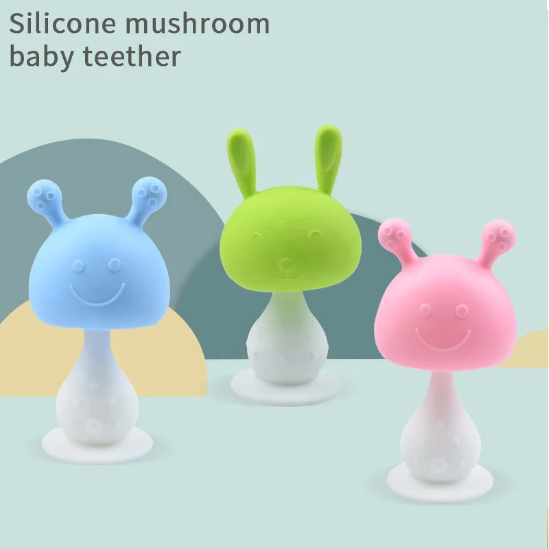 HAPBAY Hot Sale Mushroom Baby Teether Toy 100% Food Grade Rattle Mordeder bebe