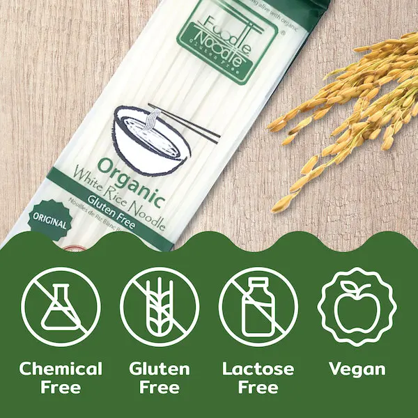 Органическая белая рисовая лапша Gluten Fee 3 мм. (Тайская лапша) изготовлена из органического тайского риса