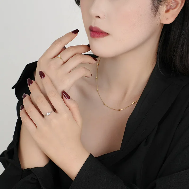 Fashion Double Heart Zircon Adjustable Ring 925 Sterling Silver Claw Setting Round Zircon Finger Ring For Women