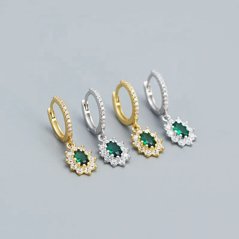 Oval Cut Hoop Earring Pendants Jewelry Female Luxury Diamond Natural Stone Earring