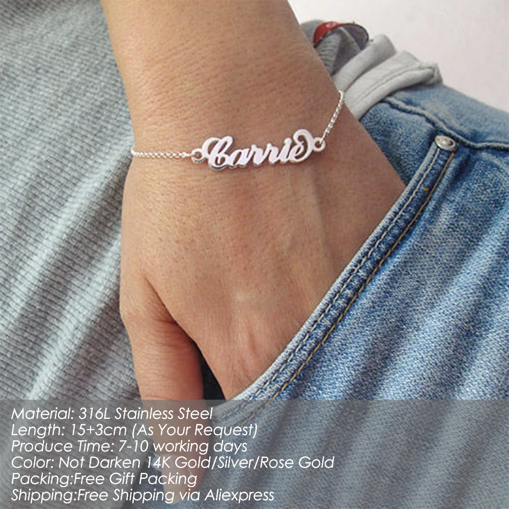 eManco Customized Name Bracelet Personalized Gold Charm Bracelet Stainless Steel Custom Name Brand Jewelry Couple Bracelet Gift