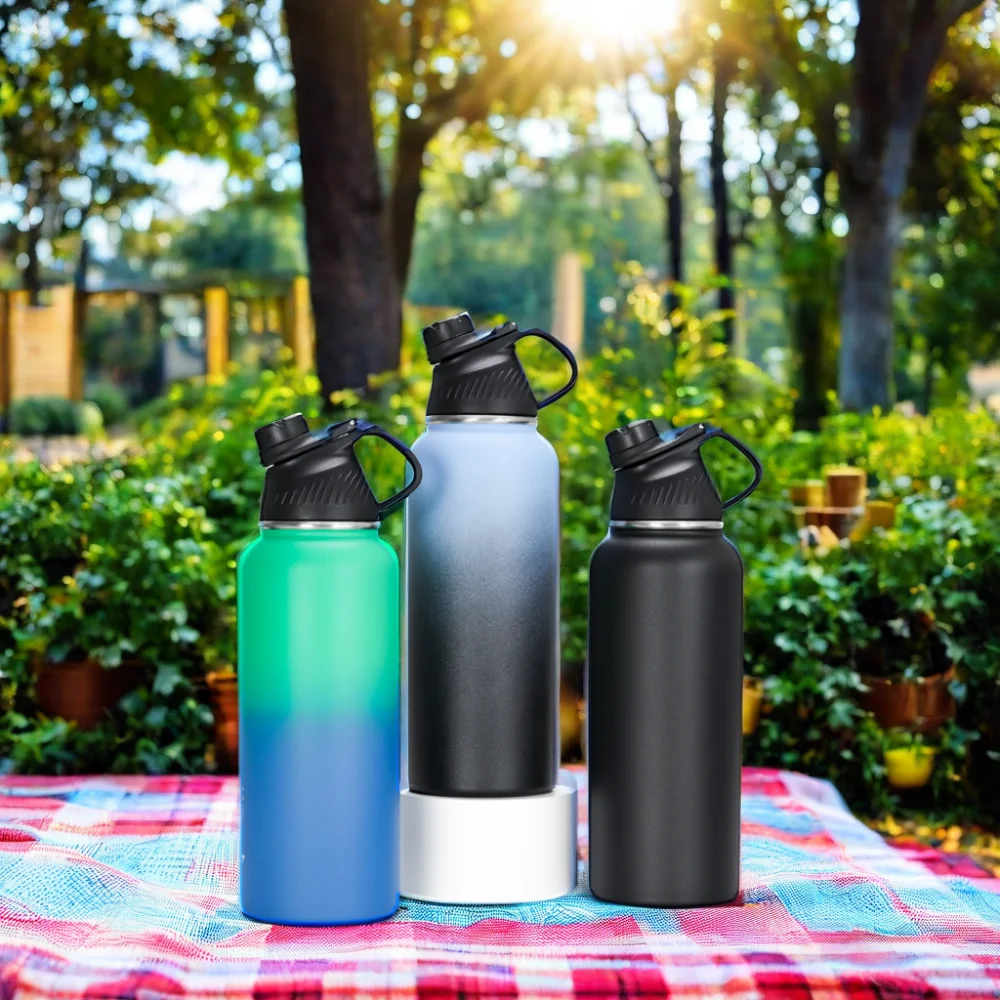 32oz Motivational Fitness Insulated Sport Gym Stainless Steel Sports Water Bottle 1000ml Water With Silicone Straw