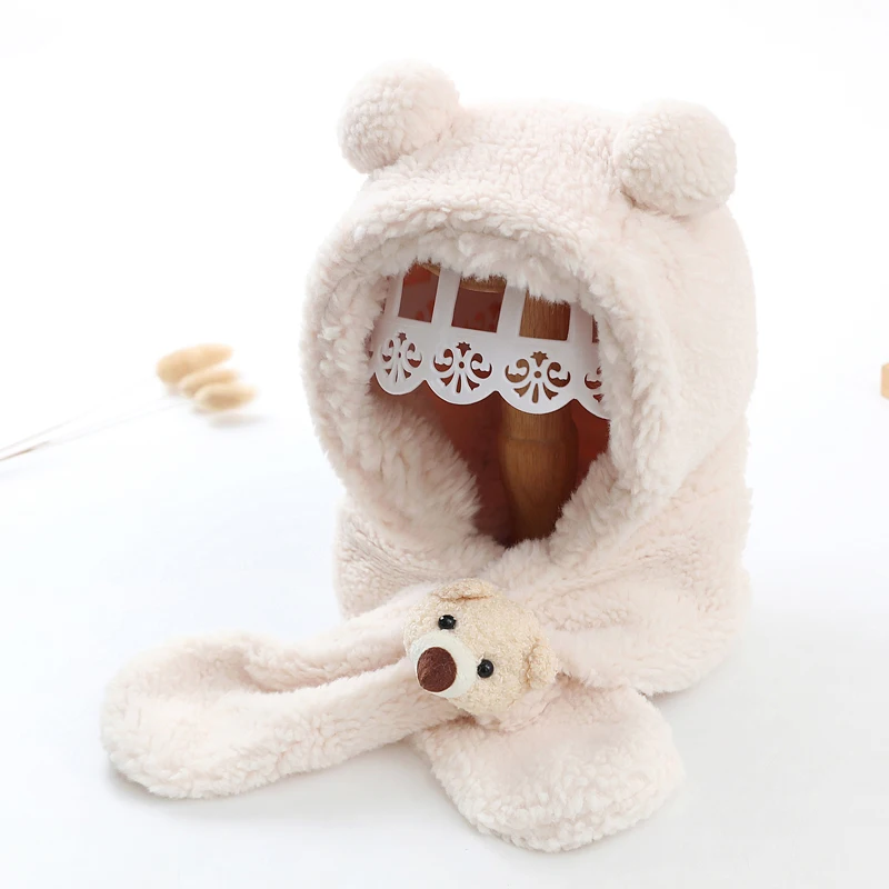 3pcs baby hat hat and scarf all-in-one bear winter warmth cute hats for men and women