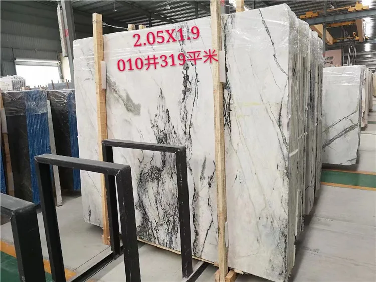 polished white grey color natural marble slab with black veins for home
