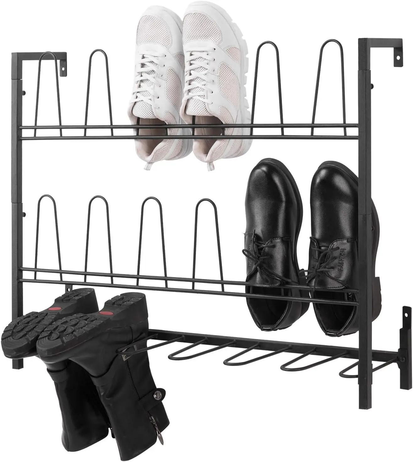 Wholesale New Design Black Metal Hanging Wall Mounted Shoe Rack Space Saving Boot and Shoe Rack Organizer Holds 9 Pairs