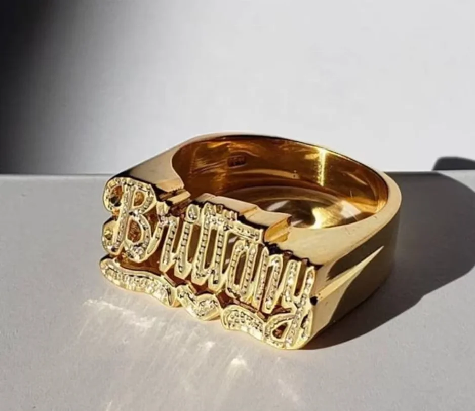 New Chunky DIY Custom Popular Simple Nameplate Ring Free Size Personalized Spiral Style Customizable 2 Name Couple Rings