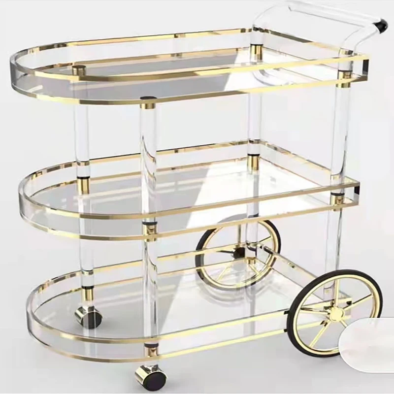 Luxury three layers Cart Hotel Acrylic Bar Stroller Transparent Dining Car Furniture Acrylic Trolley