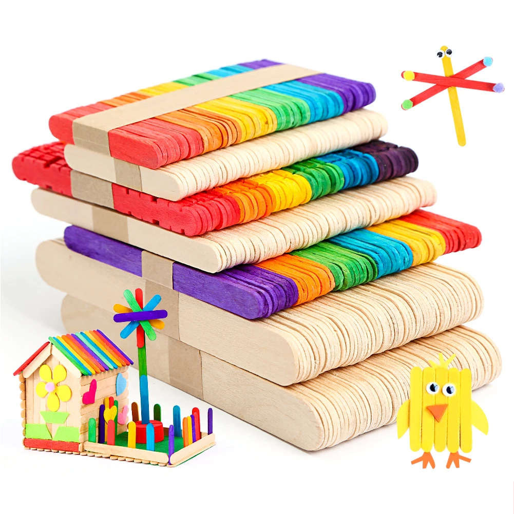 Xieli 4.5Inch Natural Wood Popsicle Sticks Wood Craft Sticks Popsicle Sticks