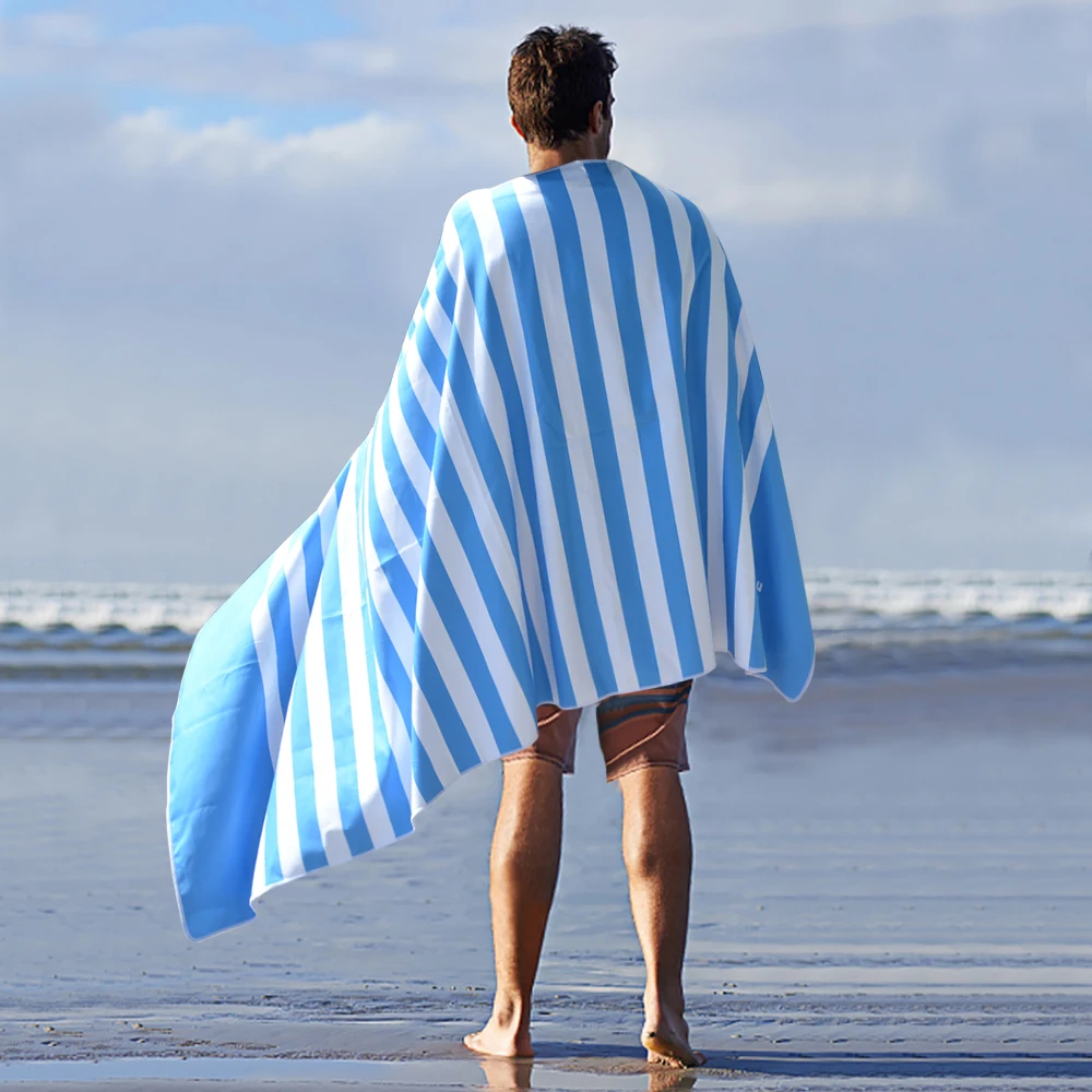 Factory Direct Supply Wide Stripe Beach Towel Double-sided Color Striped Water-absorbing Quick Drying Swimming Towel