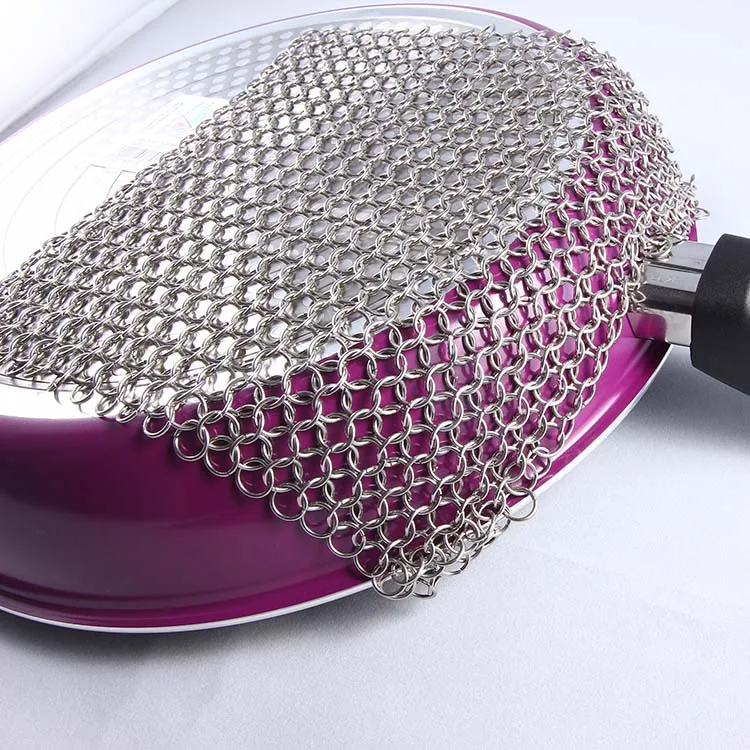 Stainless Steel Chainmail Ring Scrubber Cast Iron Skillet Pot Cleaner