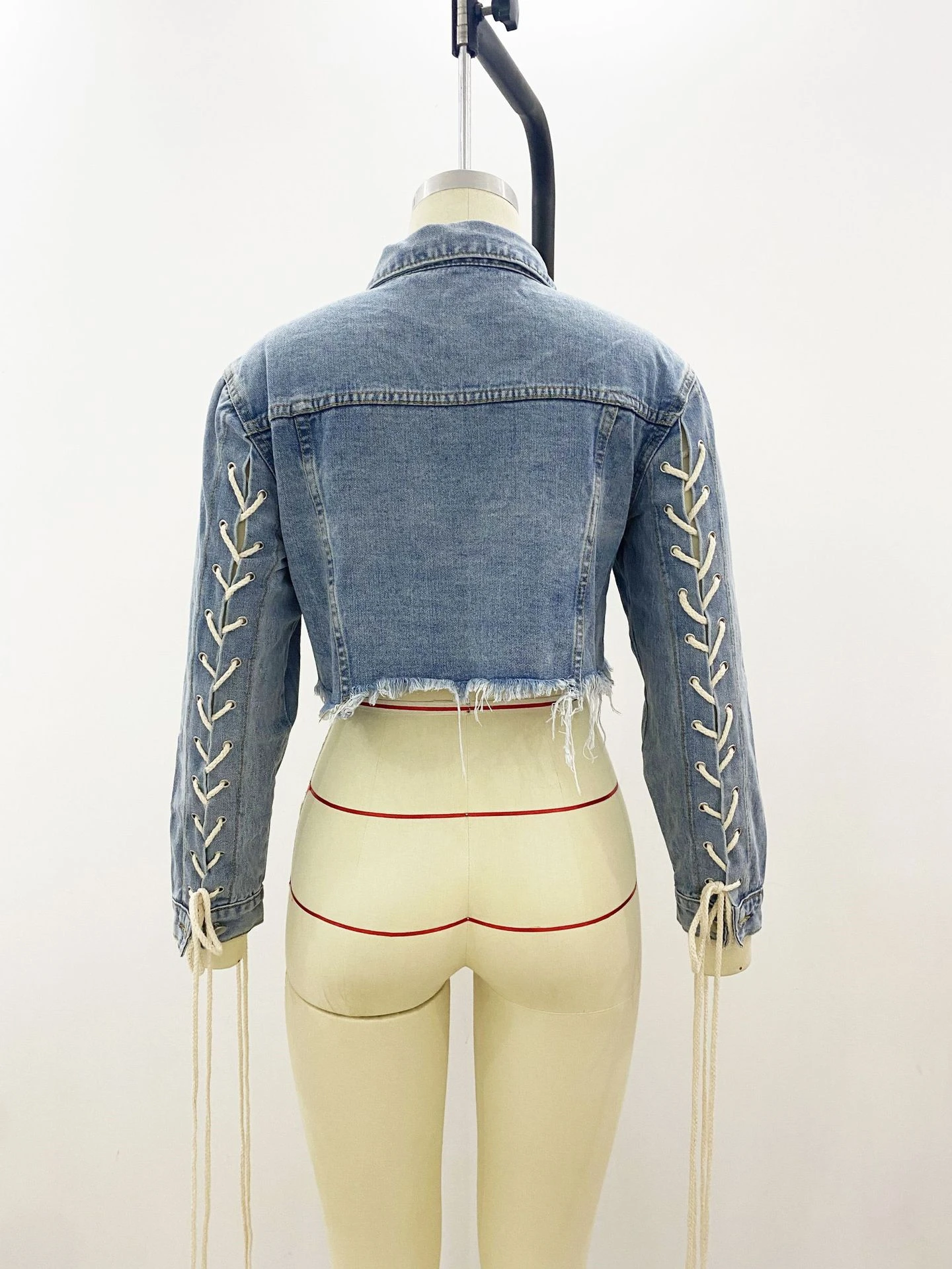 H9834 new ladies trending long sleeve strap casual denim jean jacket
