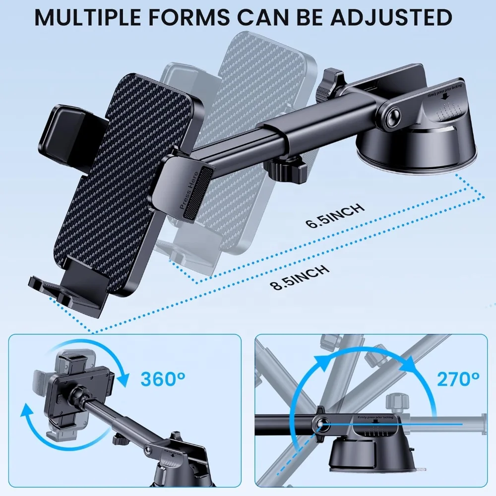 Military Grade Suction Ultra Strong Base Cell Phone Car Holder 3 in 1 Phone Mount for Car Dashboard