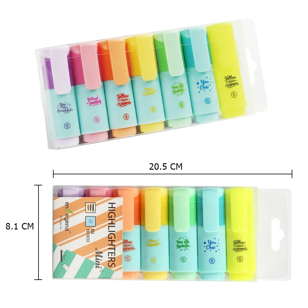 7 Pack Mini Square Shape Assorted Colors Cute Custom Mini Set of Marker Highlighter Pen for School