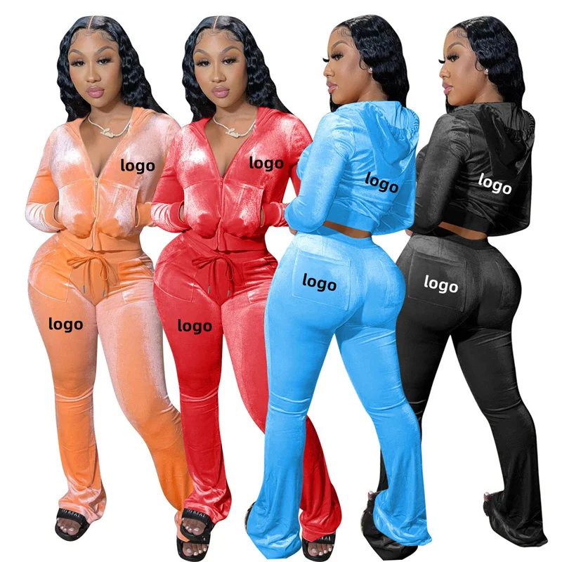 Custom Hoodies Sets Women Winter Sets Velvet 2 Piece Set Jogger Sweat Suits Sweatsuit Velour Lady Tracksuit with Hood for Women