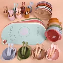 New Arrivals Bpa Free Eco-Friendly Newborn Food Grade Silicone Kids Dining Tableware Bowl Spoon Baby Feeding Set