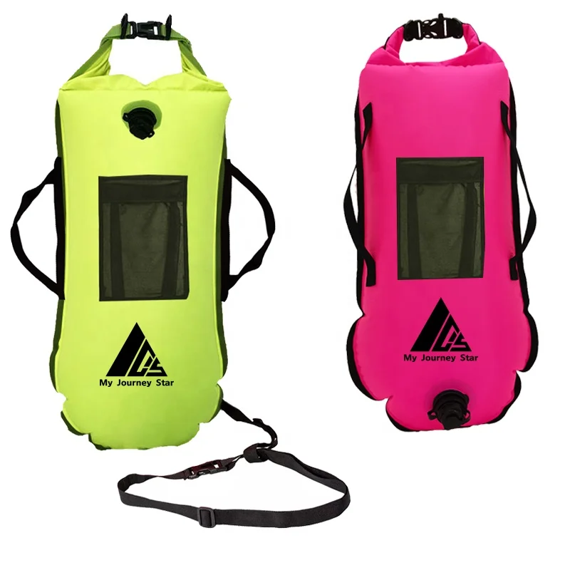 Bright yellow pink Orange RPET TPU Nylon Inflatable swimming buoy for open water man woman Tow Float Light LED Buoys