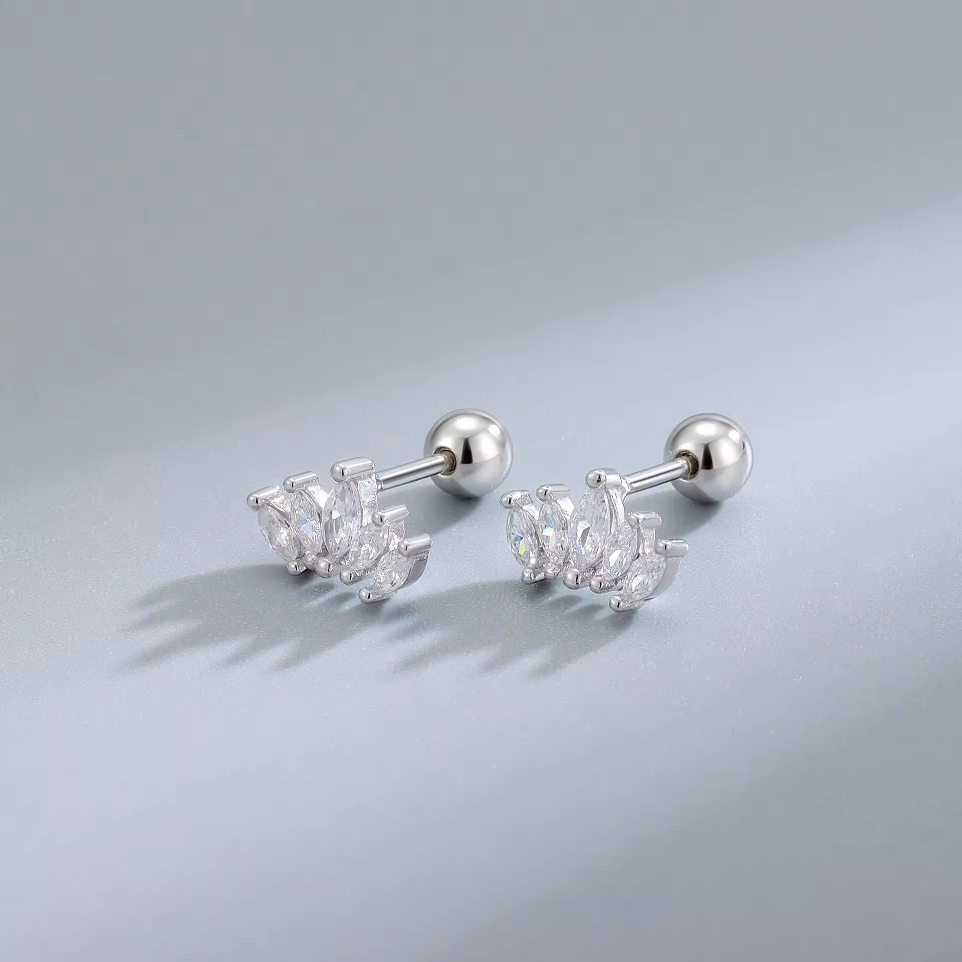 Fashion Luxury  Silver 925  Inlaid Horse Eye Zircon  Princess  Crown  Screw Back Stud Earrings for Women Jewelry Making