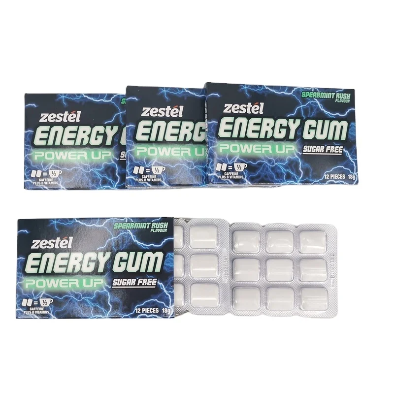 aspartame free caffeinated and taurine peppermint  flavor sugar free energy chewing gum
