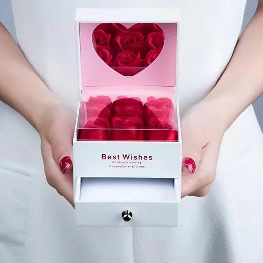 jewelry boxes ROSE SPACE Artificial Rose Flower Box For Couple Wedding Valentines Day Christmas Party gift box