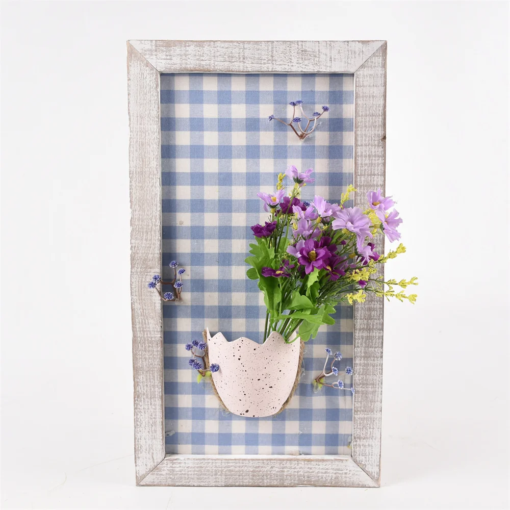 GY BSCI Natural Woodboard Wall Planter Artificial Flowers Home Use Easter Decorations