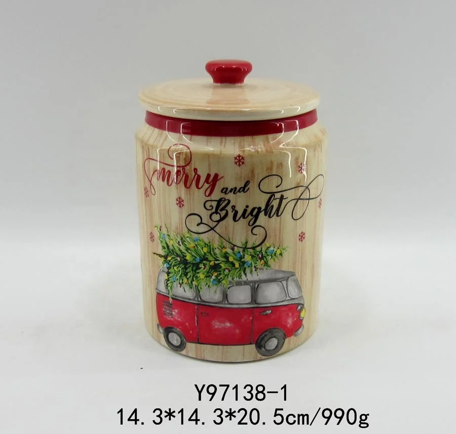 Set of 3 ceramic storage jars for Christmas decoration